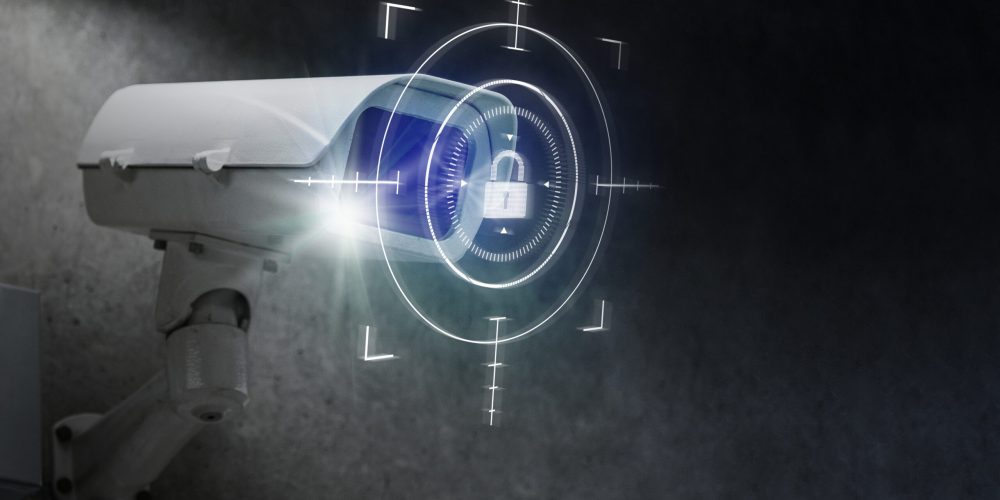 CCTV security technology with lock icon digital remix
